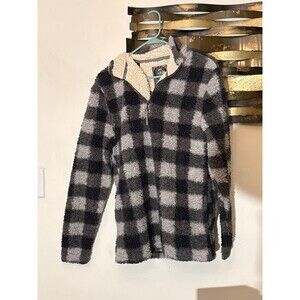 Cabin Fever By Ramatex Sherpa Quarter Zip Men's Small Black White Plaid Fleece